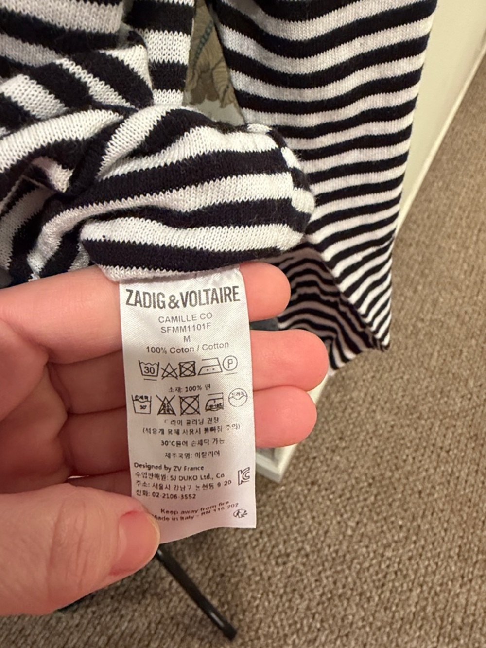 Zadig & Voltaire Camille Raye Black and White Striped Long-Sleeve Top - Picture 5 of 6